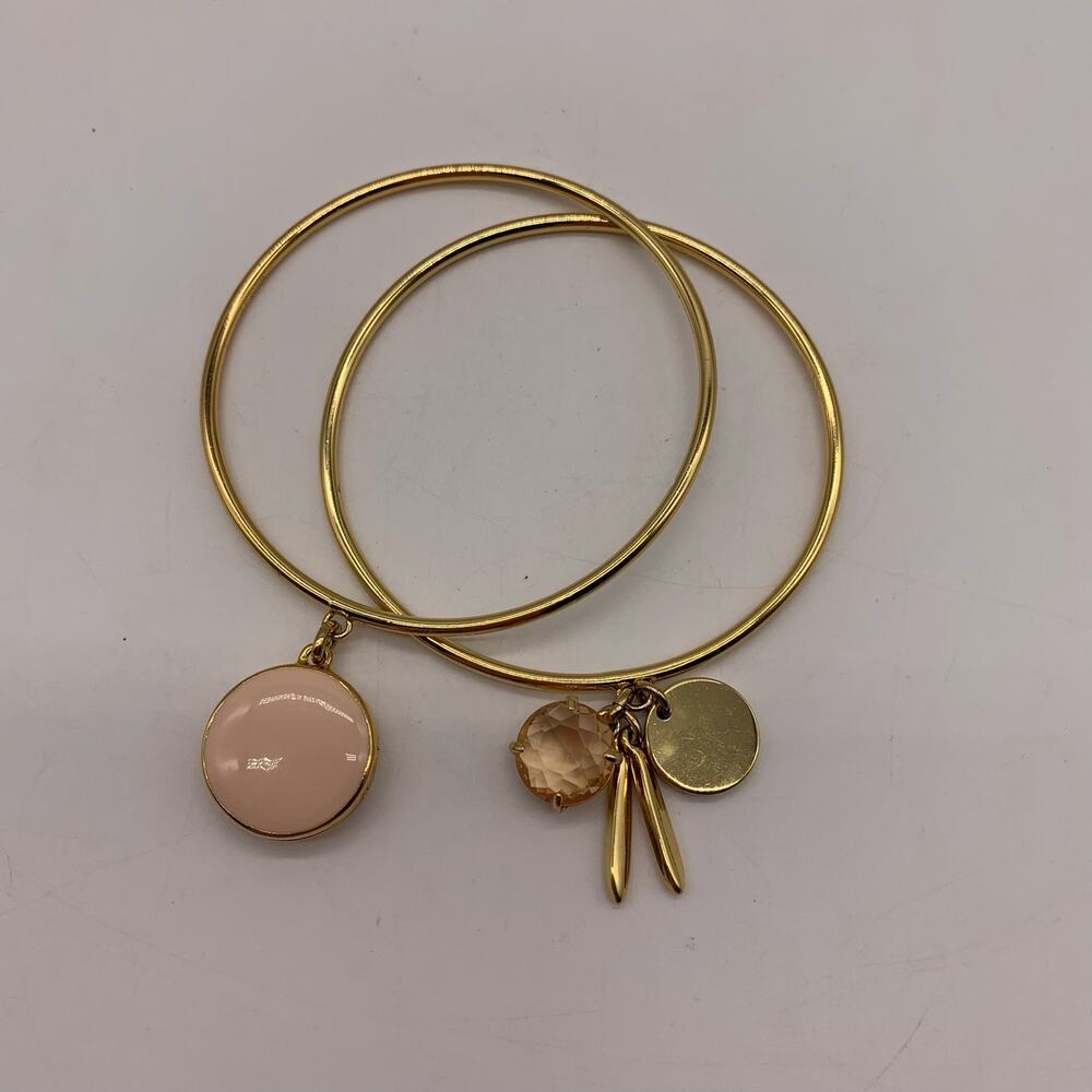 J. Crew Gold Tone Bangle Bracelets Set of 2 With Locket and Charms